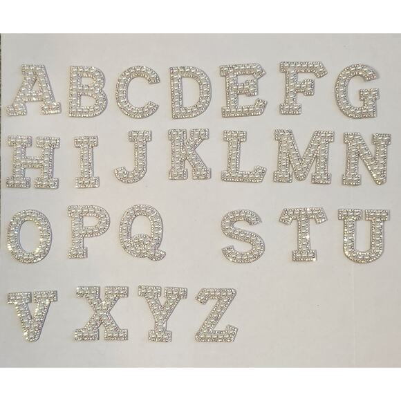 Decorative Sparkling Rhinestone & Pearl Letter Patches, Iron On/Sew On, 24 Pcs - Picture 1 of 3